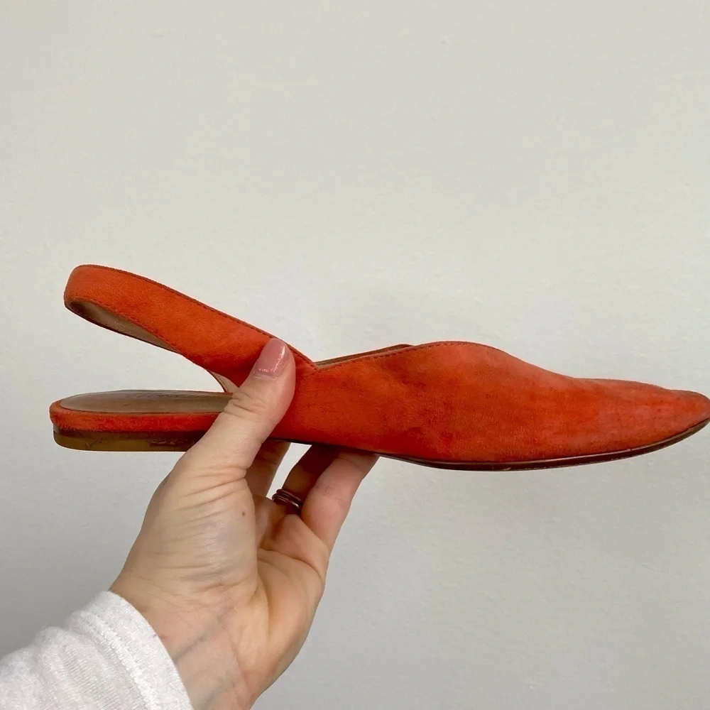 Madewell Katrina Orange Suede Sling Back Flats | Pointed Toe | Size 7